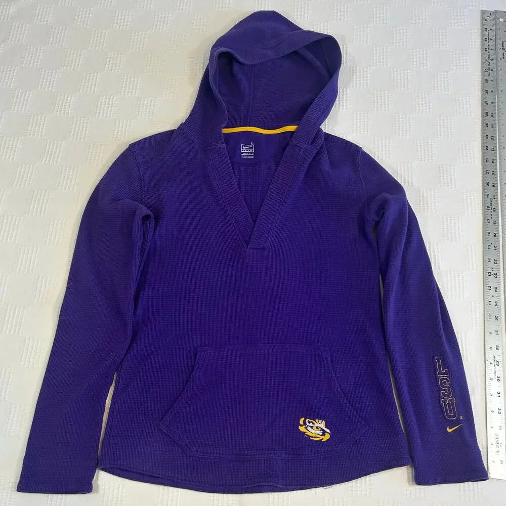 LSU Tigers Womens L Hoodie Nike Team Waffle Knit 12-14 Cotton Poly Blend